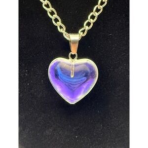 Heart Pendant Necklace Aurora Borealis Crystal Chain Silver Tone Women